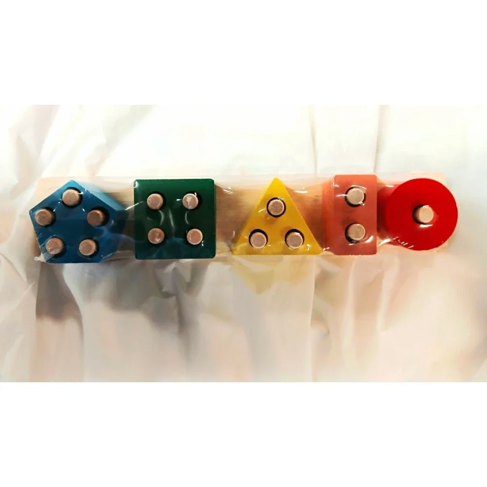 Wooden Peg Board Shape Sorter Stacking Toy Set with Colorful Shapes